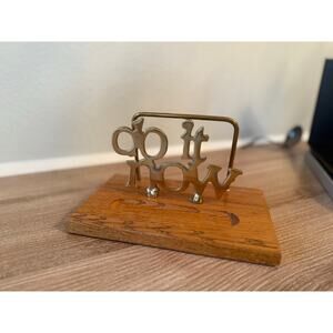 Vintage Brass “Do It Now” Letter Holder on Oak Base – 9x5 Desk Organizer